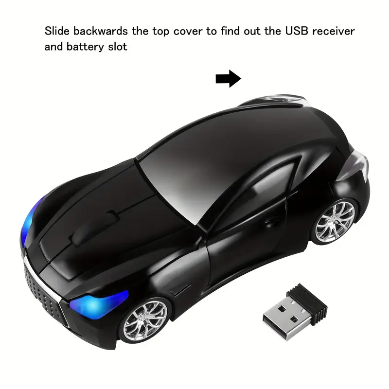 Cool Sports Car Shaped Wireless Mouse – 2.4GHz, Silent Click, Ergonomic Design, 1200DPI with USB Receiver